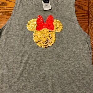 Disney Gray Tank Top with Gold Sequin Minnie Head and Red Bow